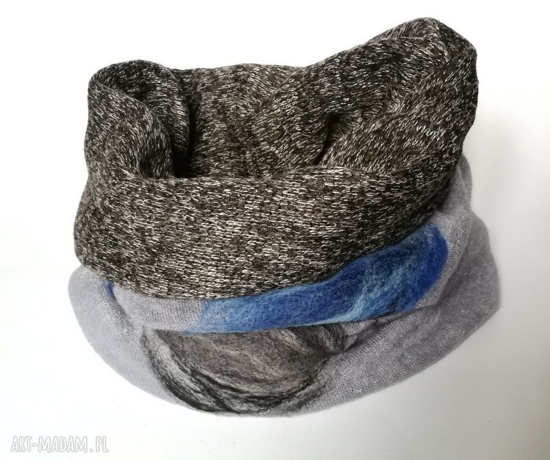 Ciepły zimowy komin damski filcowany z wełny merynosów (52x40 cm)
