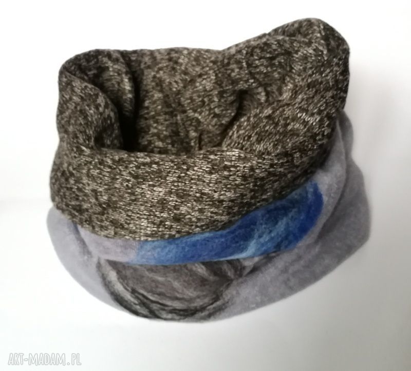 Ciepły zimowy komin damski filcowany z wełny merynosów (52x40 cm)