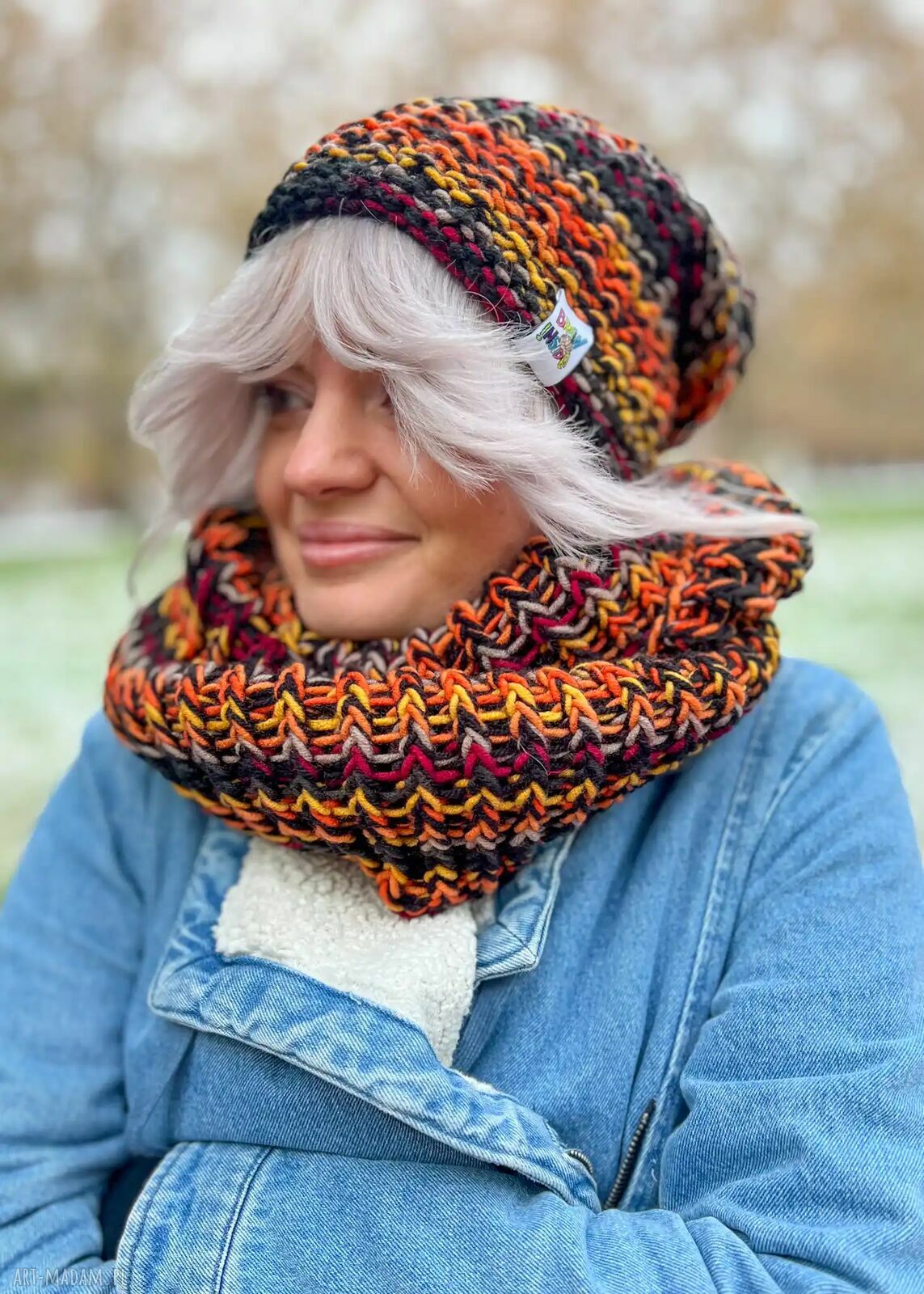 Komin MERINO 50% „Ciemna jesień” - damski komin premium 3 w 1