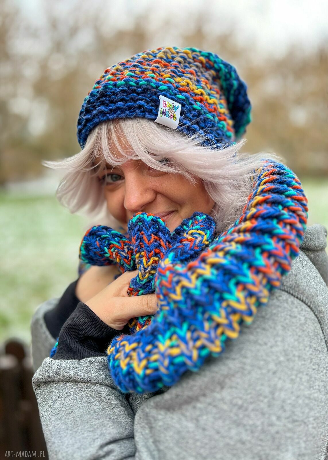 Komin merino 50% 'Górski potok' - damski komin premium 3 w 1