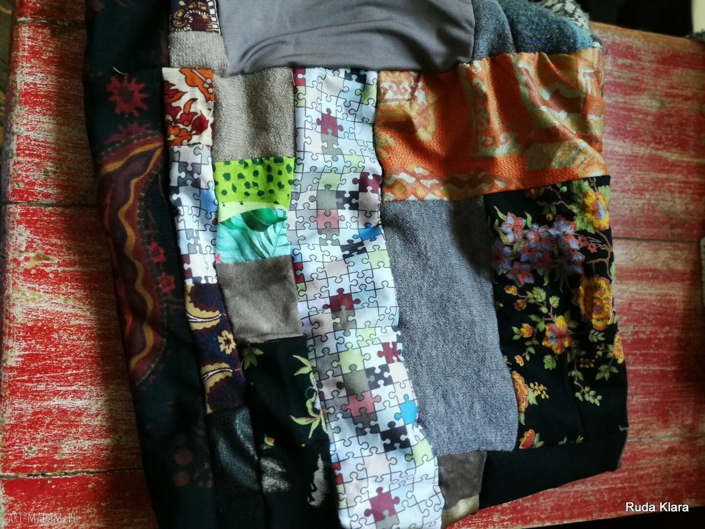 Ciepły komin zimowy-jesienny-wiosenny w stylu boho, patchwork na podszewce