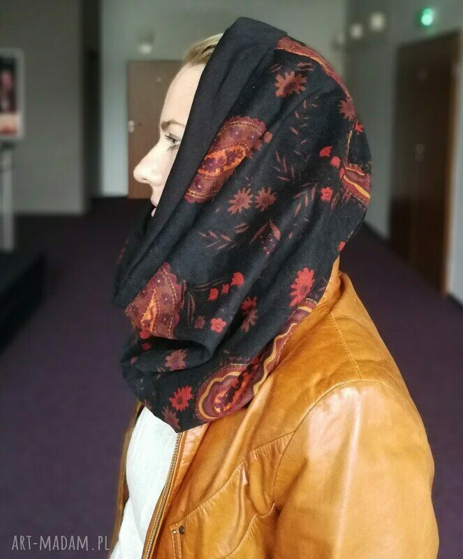 Komin zimowy orientalny boho - damski na podszewce, do noszenia na dwie strony