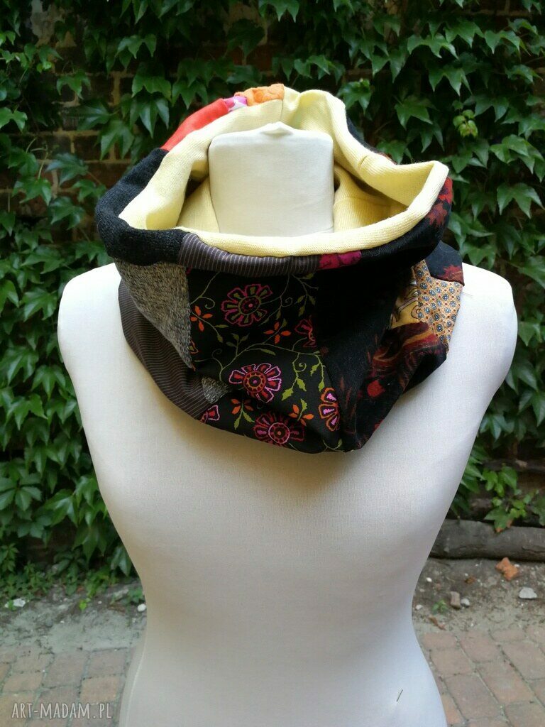 Komin zimowy szyty patchworkowo boho folk