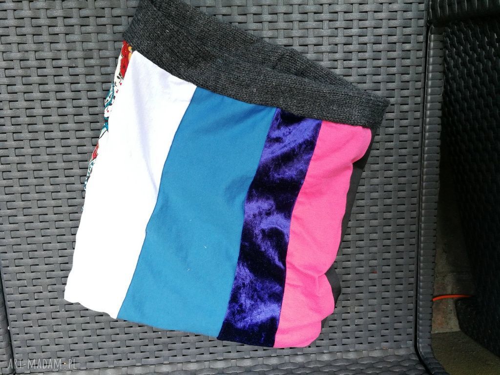 Ciepły komin zimowy boho folk szyty patchworkowo
