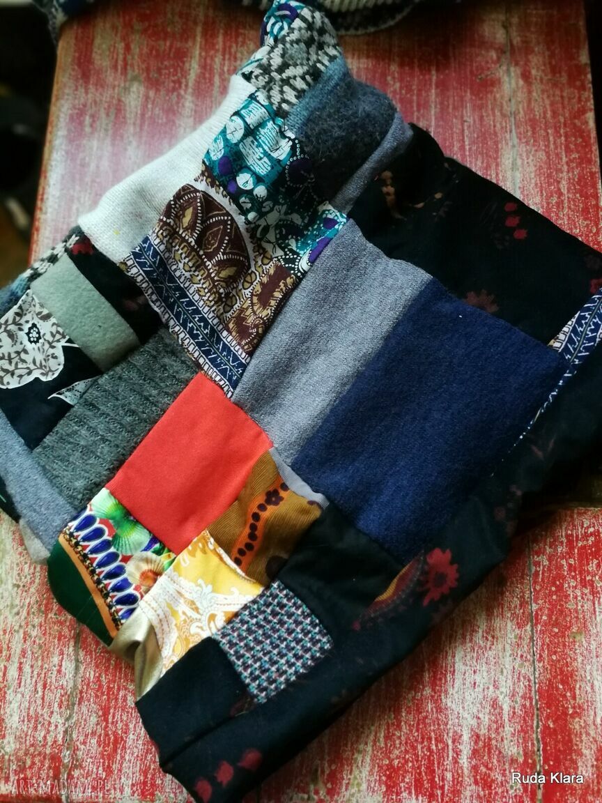 Ciepły komin zimowy-jesienny-wiosenny w stylu boho, patchwork na podszewce