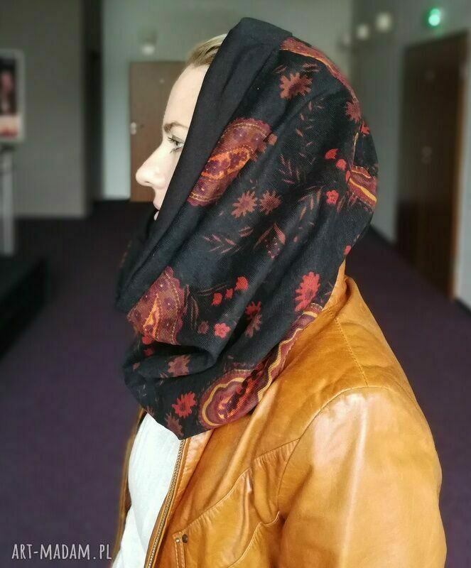 Zimowy komin boho z włoskiego sztruksu - dwustronny, na podszewce