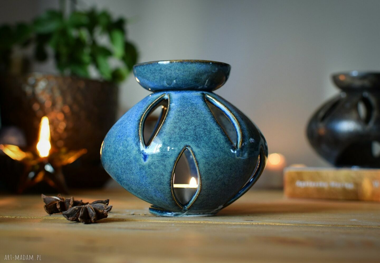 Kominek do wosku ceramiczny Morski - aromaterapia i lampion w jednym