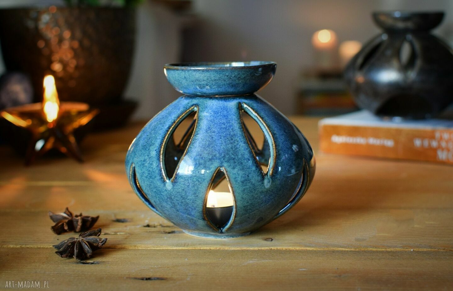 Kominek do wosku ceramiczny Morski - aromaterapia i lampion w jednym