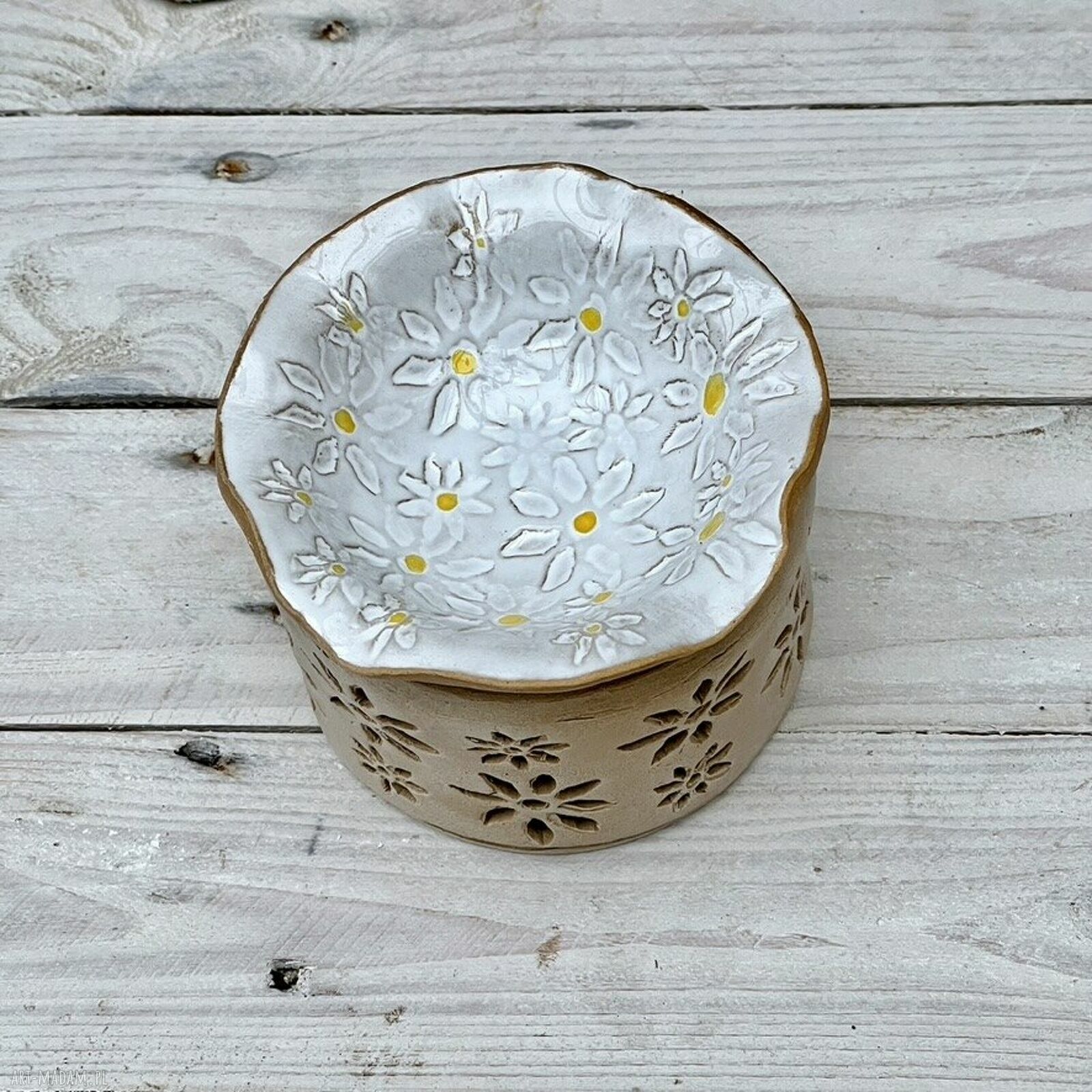 Kominek zapachowy ceramiczny z margerytkami - tea-light i miseczka