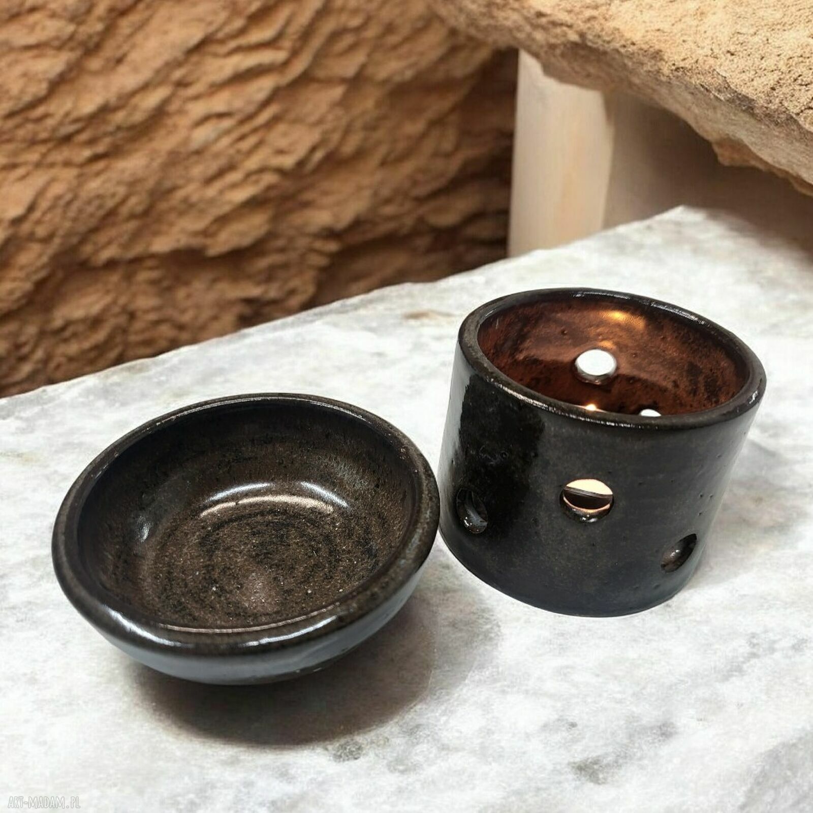 Kominek zapachowy z ceramiki handmade - brązowy do aromaterapii na wosk i świeczkę