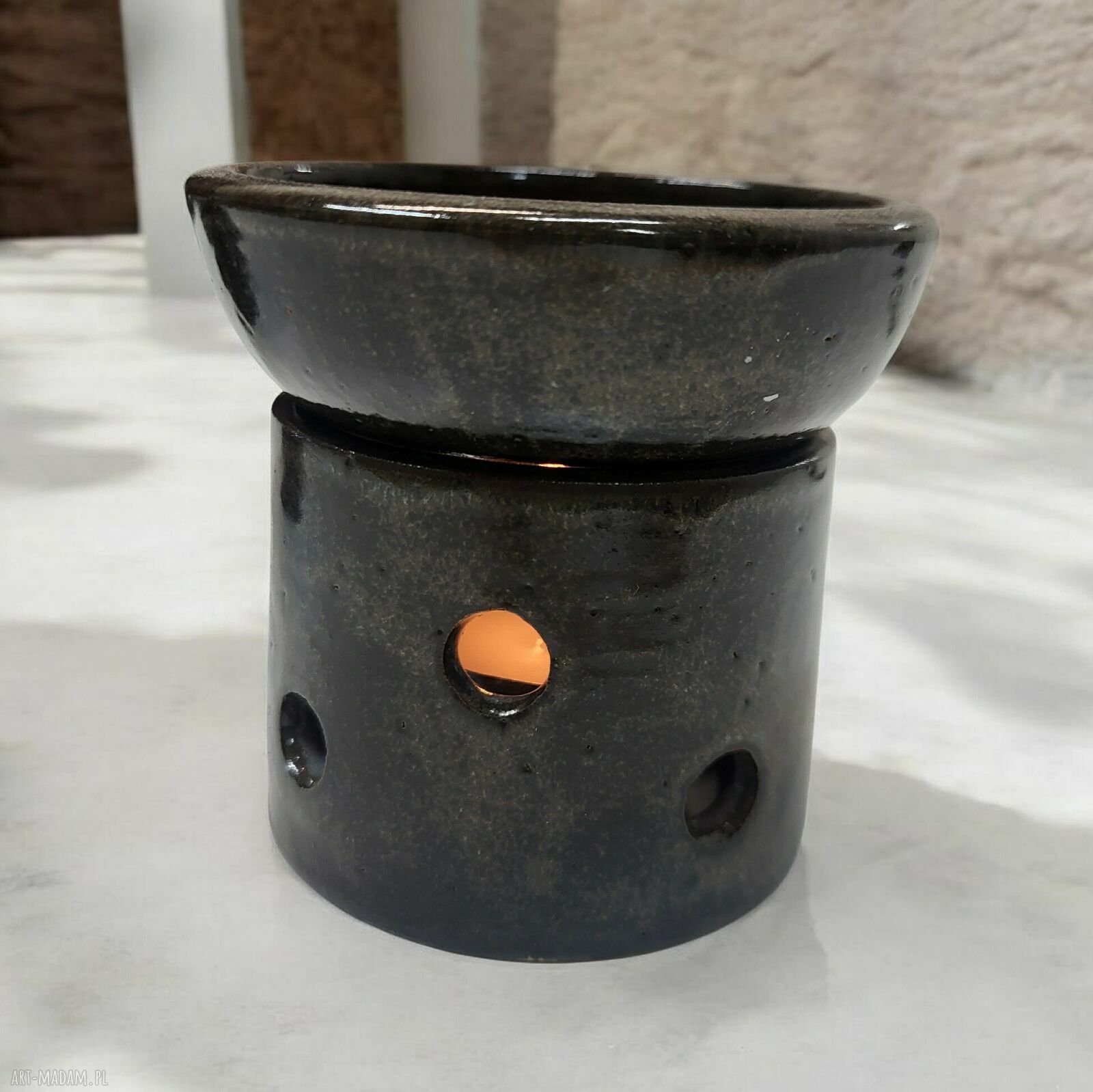 Kominek zapachowy z ceramiki handmade - brązowy do aromaterapii na wosk i świeczkę
