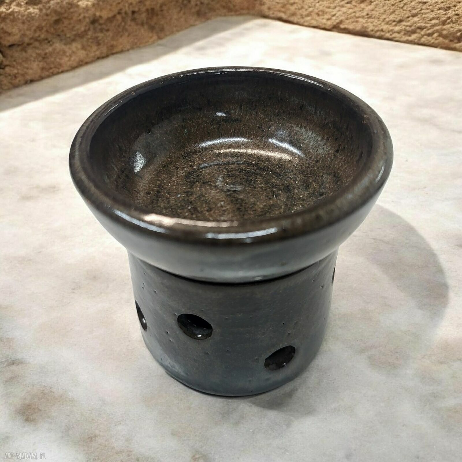 Kominek zapachowy z ceramiki handmade - brązowy do aromaterapii na wosk i świeczkę