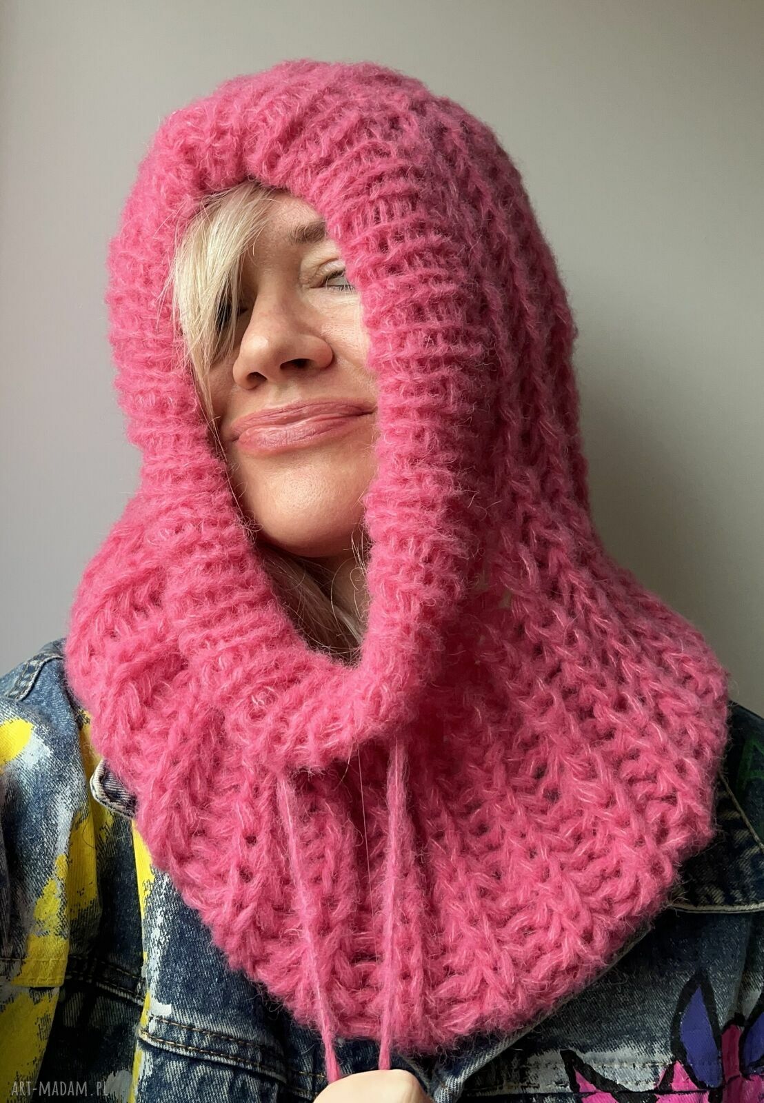 Kominiarka balaclava z alpaki i jedwabiu - kapturek oversize z regulacją