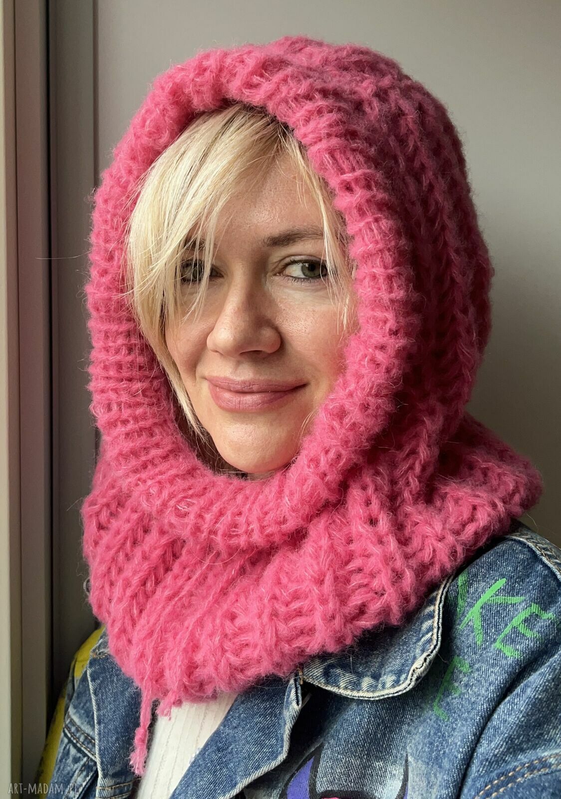 Kominiarka balaclava z alpaki i jedwabiu - kapturek oversize z regulacją