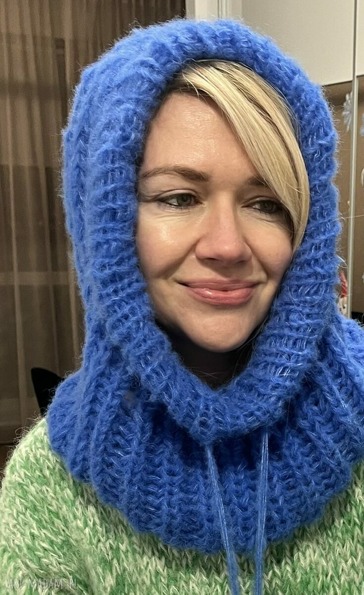 Kominiarka balaclava oversize z kapturem - alpaka i jedwab (ręcznie robiona)