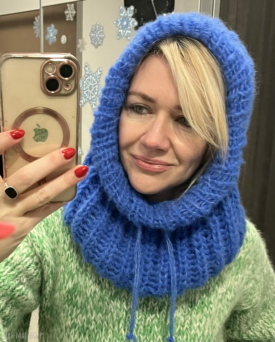 Kominiarka balaclava oversize z kapturem - alpaka i jedwab ręcznie robiona