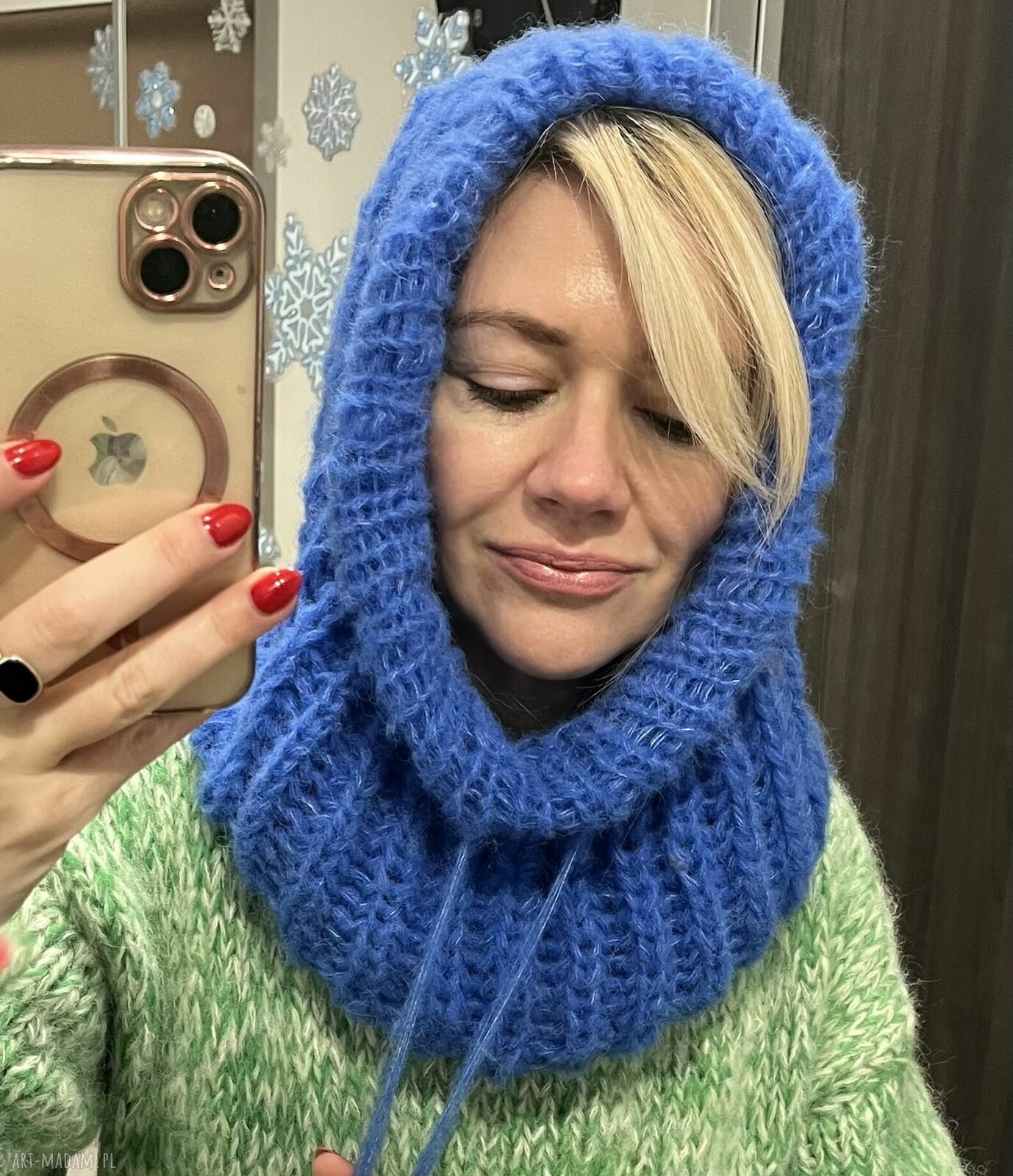 Kominiarka balaclava oversize z kapturem - alpaka i jedwab (ręcznie robiona)
