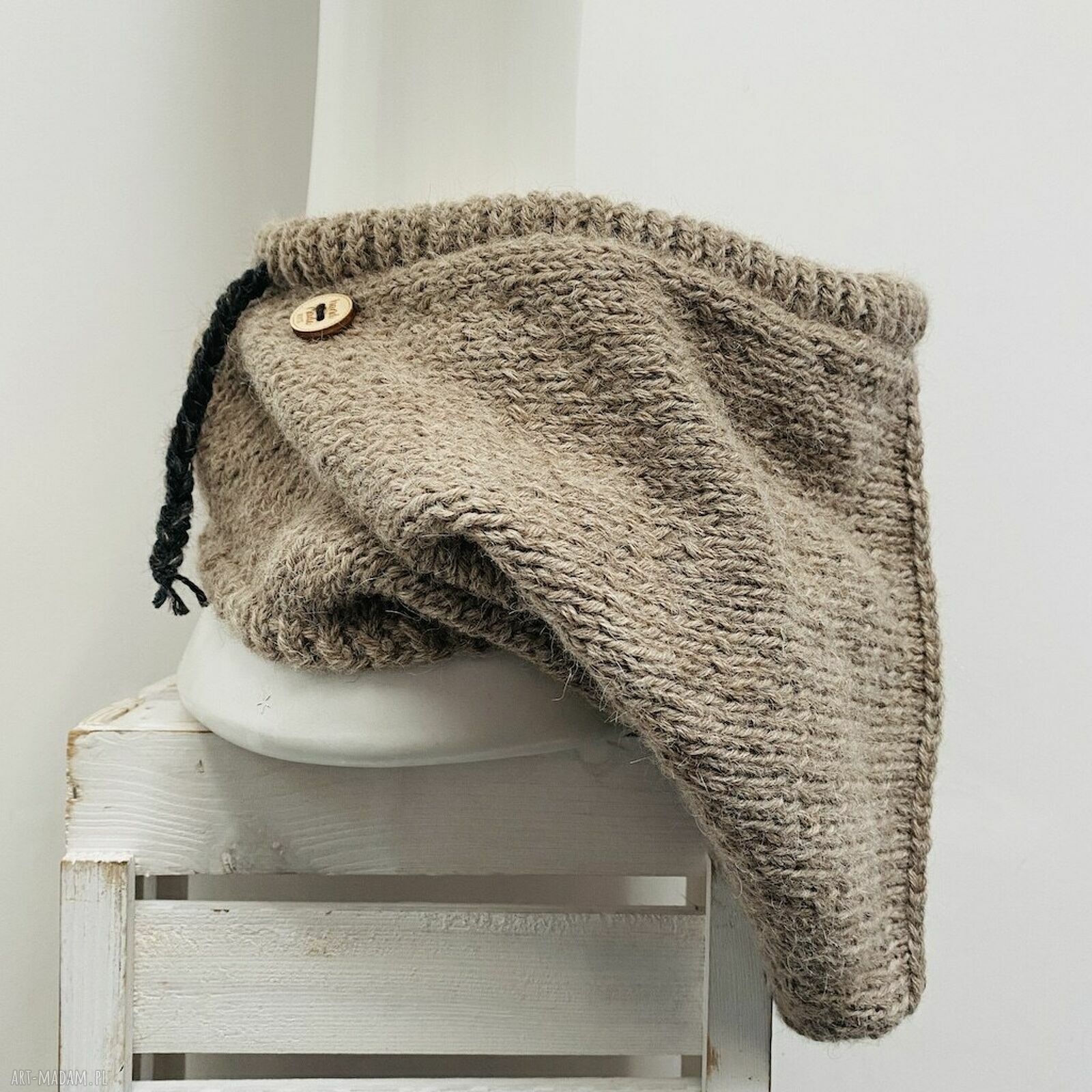 Balaclava - kominiarka z alpaki taupe (oversize) dla kobiet