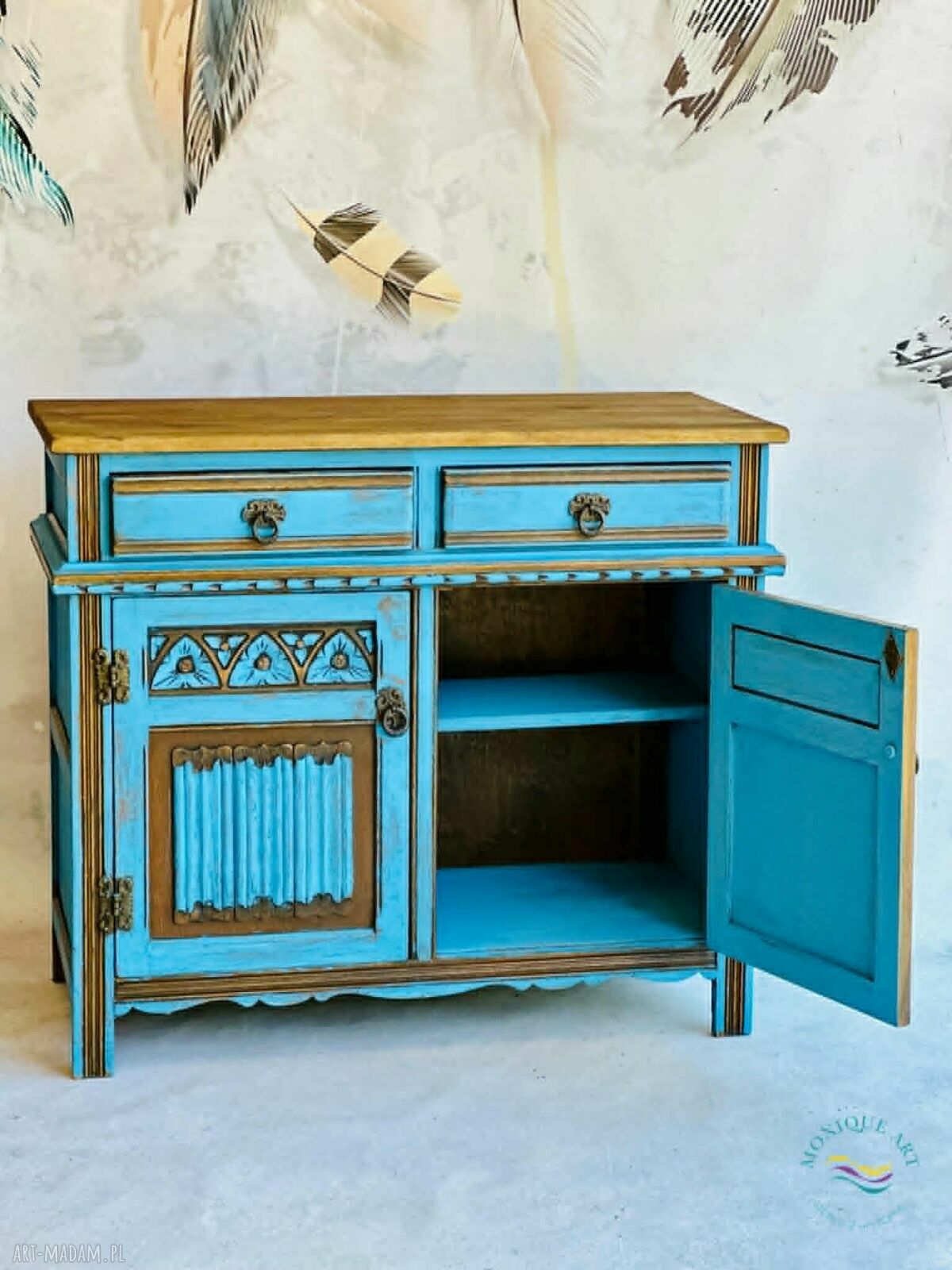 Komoda z wzorami - kolorowa shabby chic z oryginalnymi uchwytami