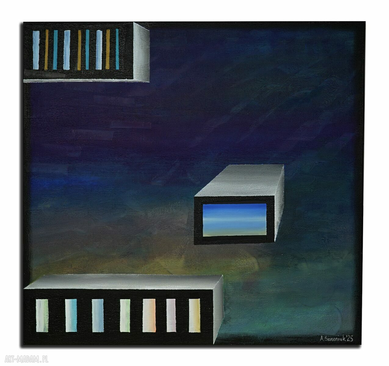 Komórki do wynajęcia - abstrakcyjny obraz mixed media 100 x 100 cm