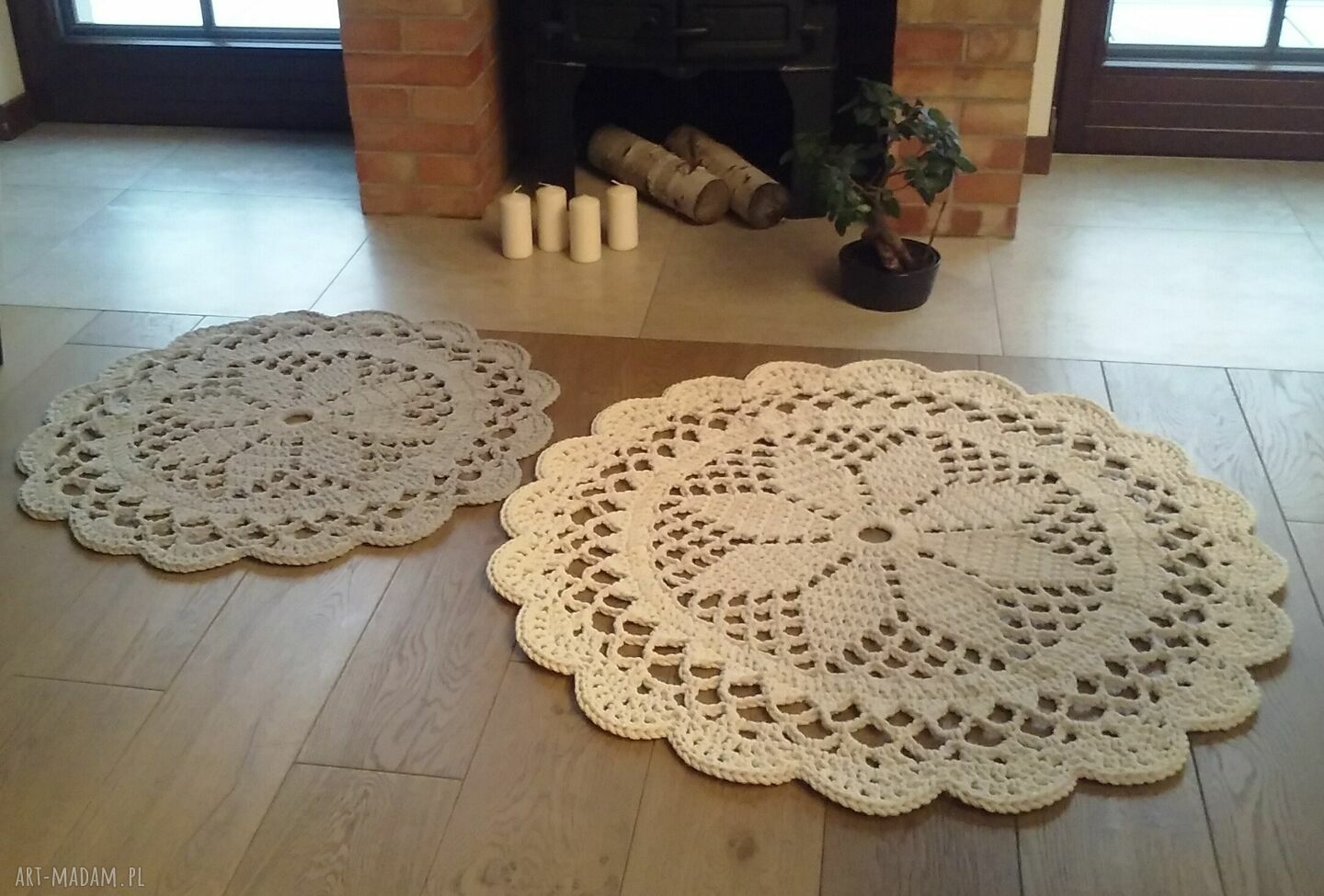 Komplet 2 dywanów ze sznurka bawełnianego - dwustronne okrągłe dywany (80 cm i 110 cm)