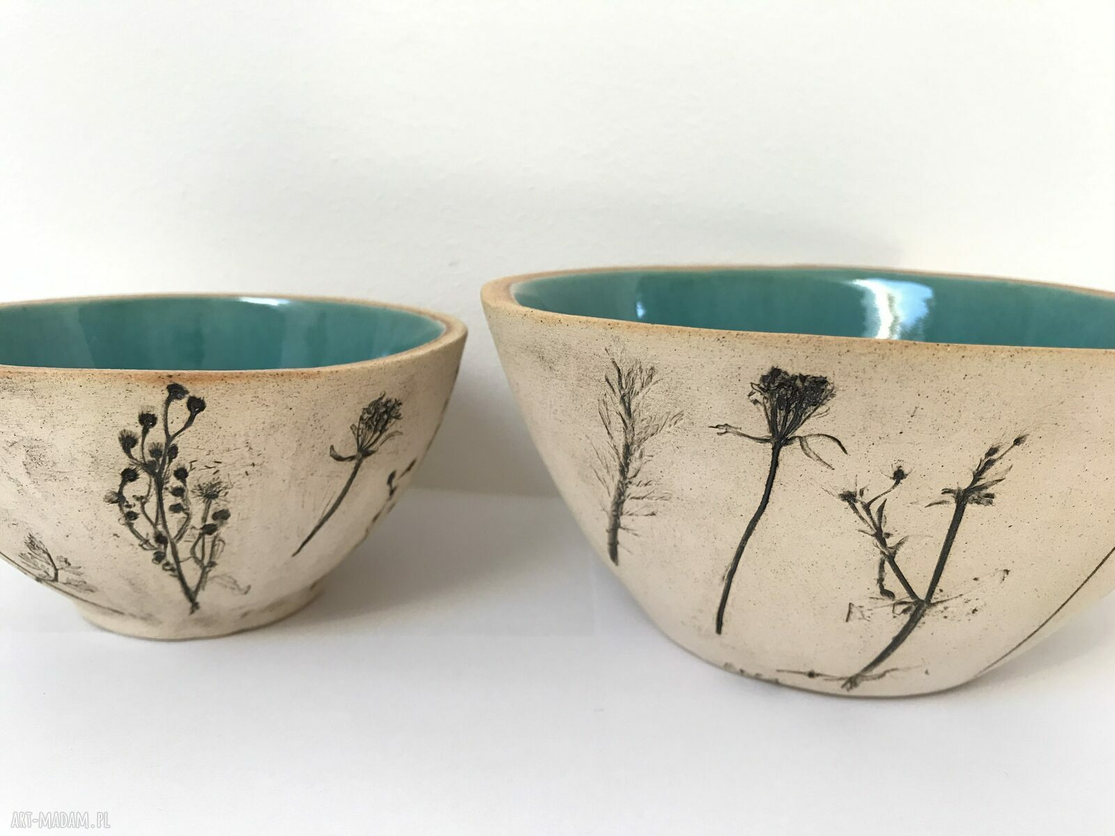 Komplet 2 miseczek z roślinami - rękodzieło ceramiczne