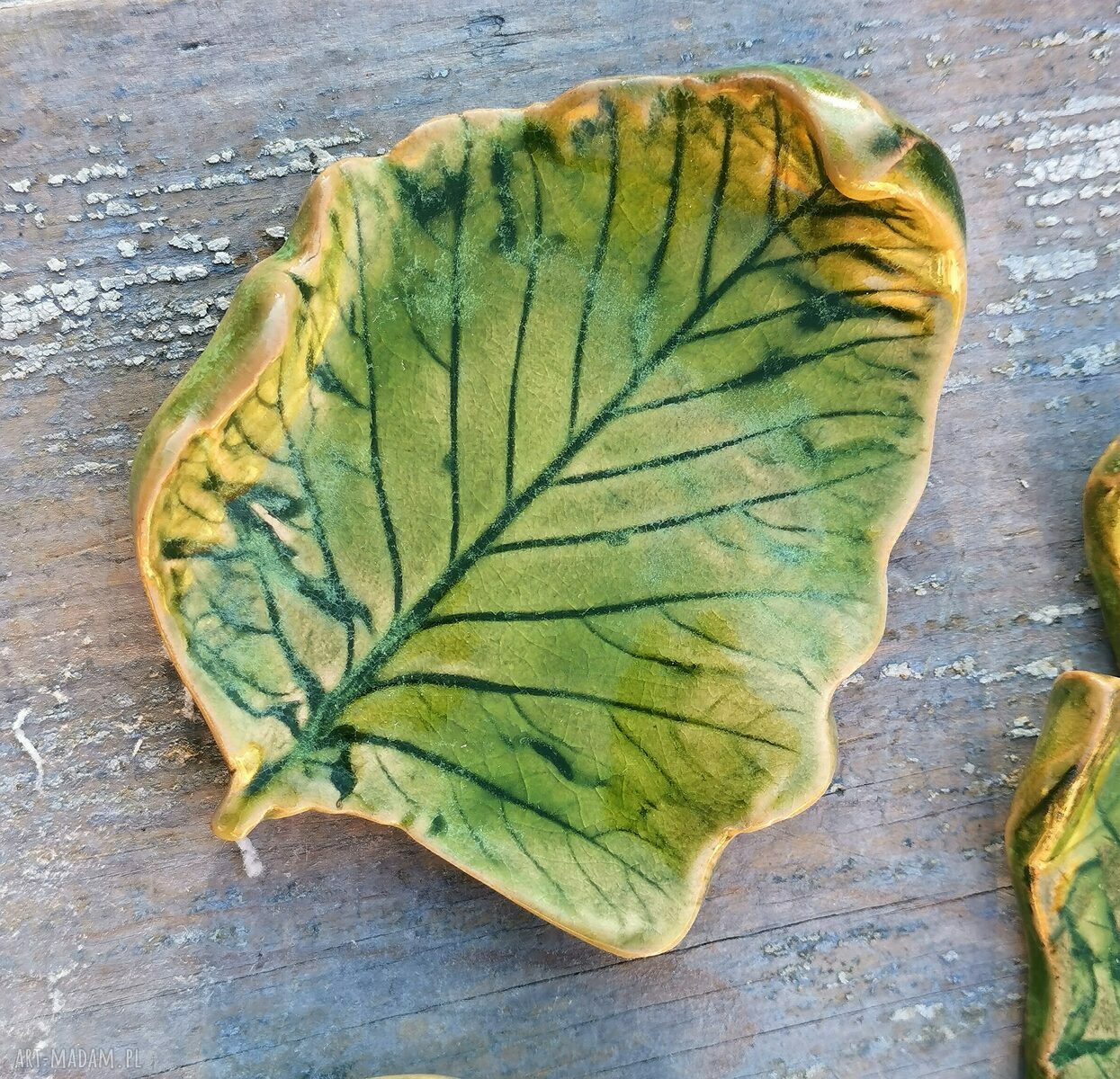 Komplet 3 ceramicznych listków - talerzyki na biżuterię, tealighty i dekorację