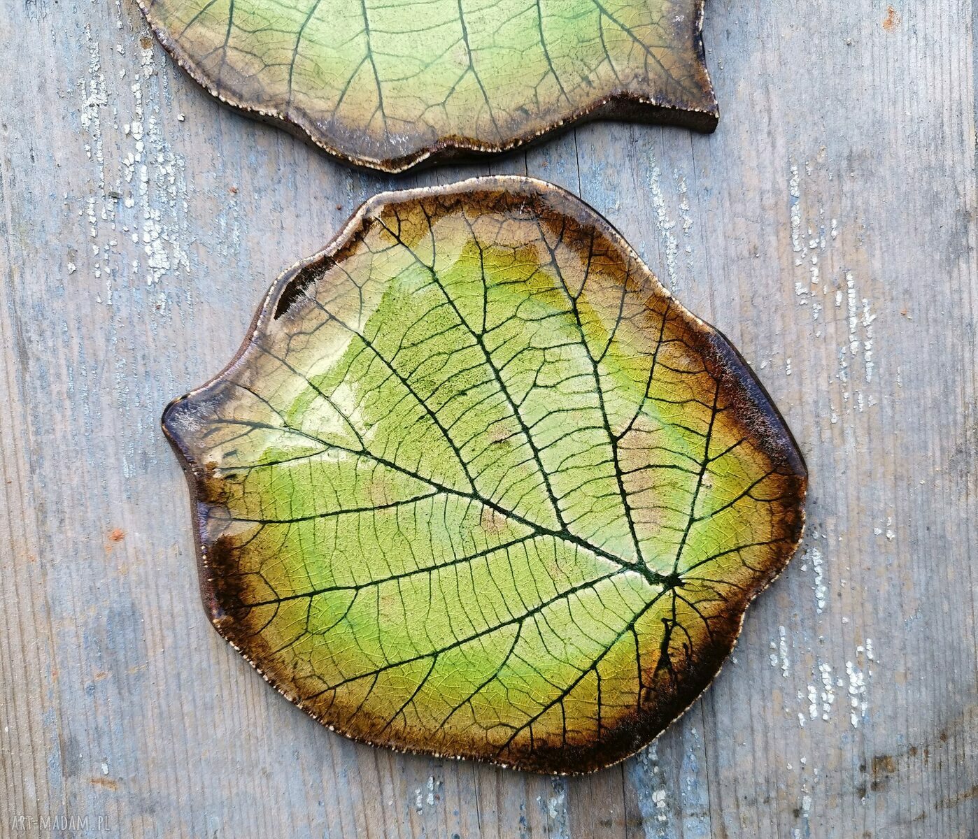 Komplet 3 ceramicznych liści lipy - podstawki pod tealight, świeczki i małe dekoracje