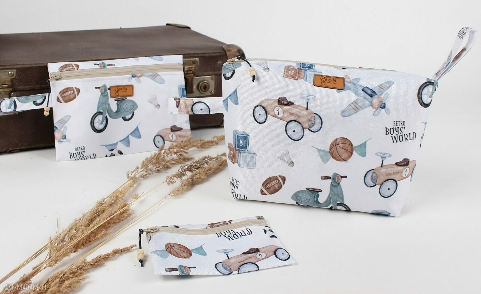 Komplet 3 wodoodpornych kosmetyczek Retro - handmade