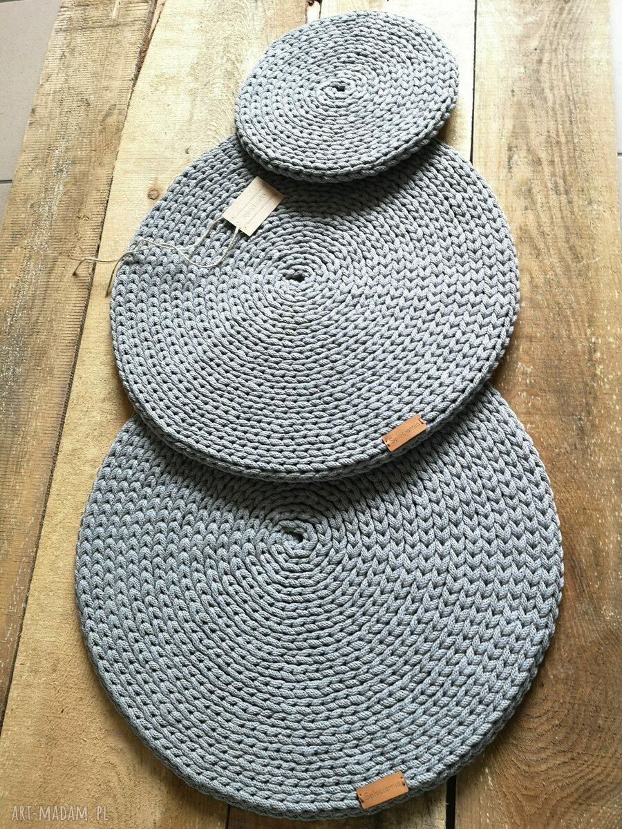 Komplet 3 okrągłych podkładek handmade ze sznurka bawełnianego - ciemny szary