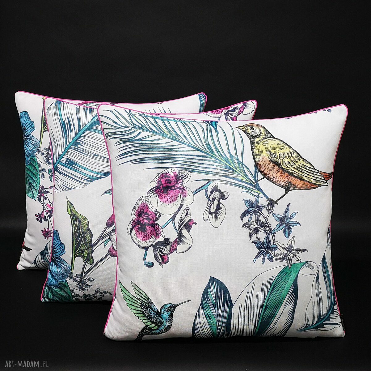Komplet 3 poduszek 45x45 cm Ptaszki na jasnym tle - Majunto