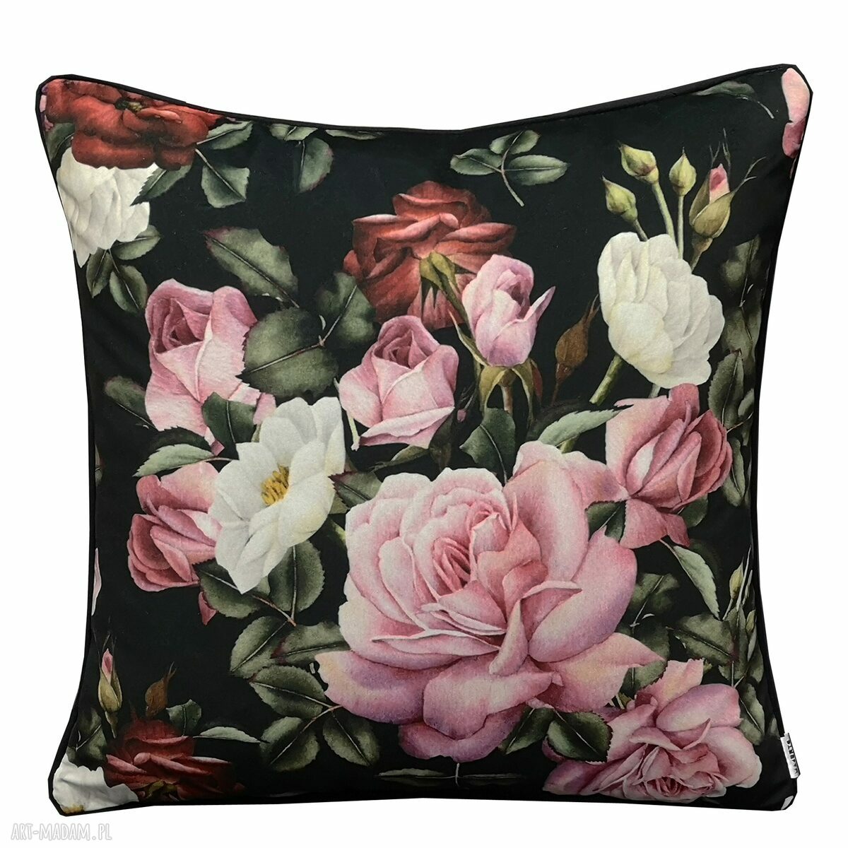 Komplet 3 poduszek 45x45 z weluru w róże - ręcznie szyty zestaw