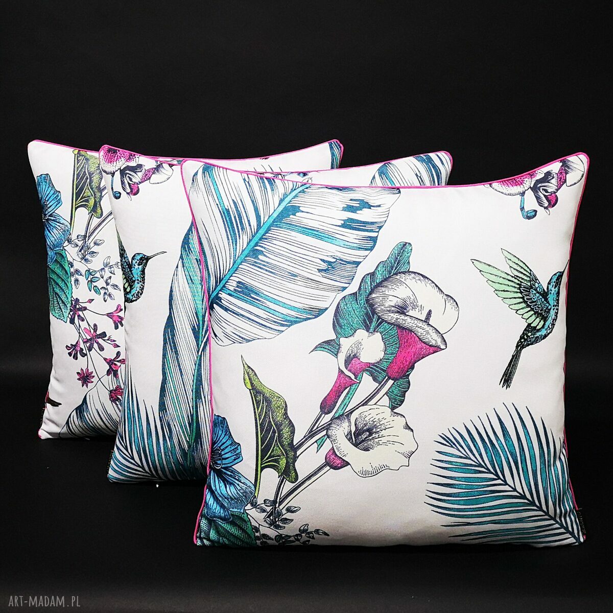 Komplet 3 poduszek 45x45 cm Ptaszki na jasnym tle - Majunto