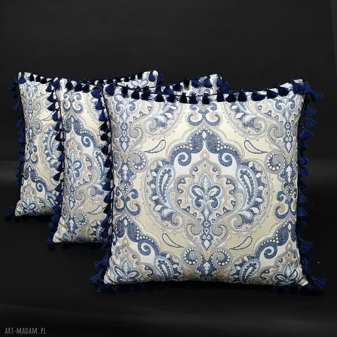 Komplet 3 poduszek BOHO 45x45 z frędzlami