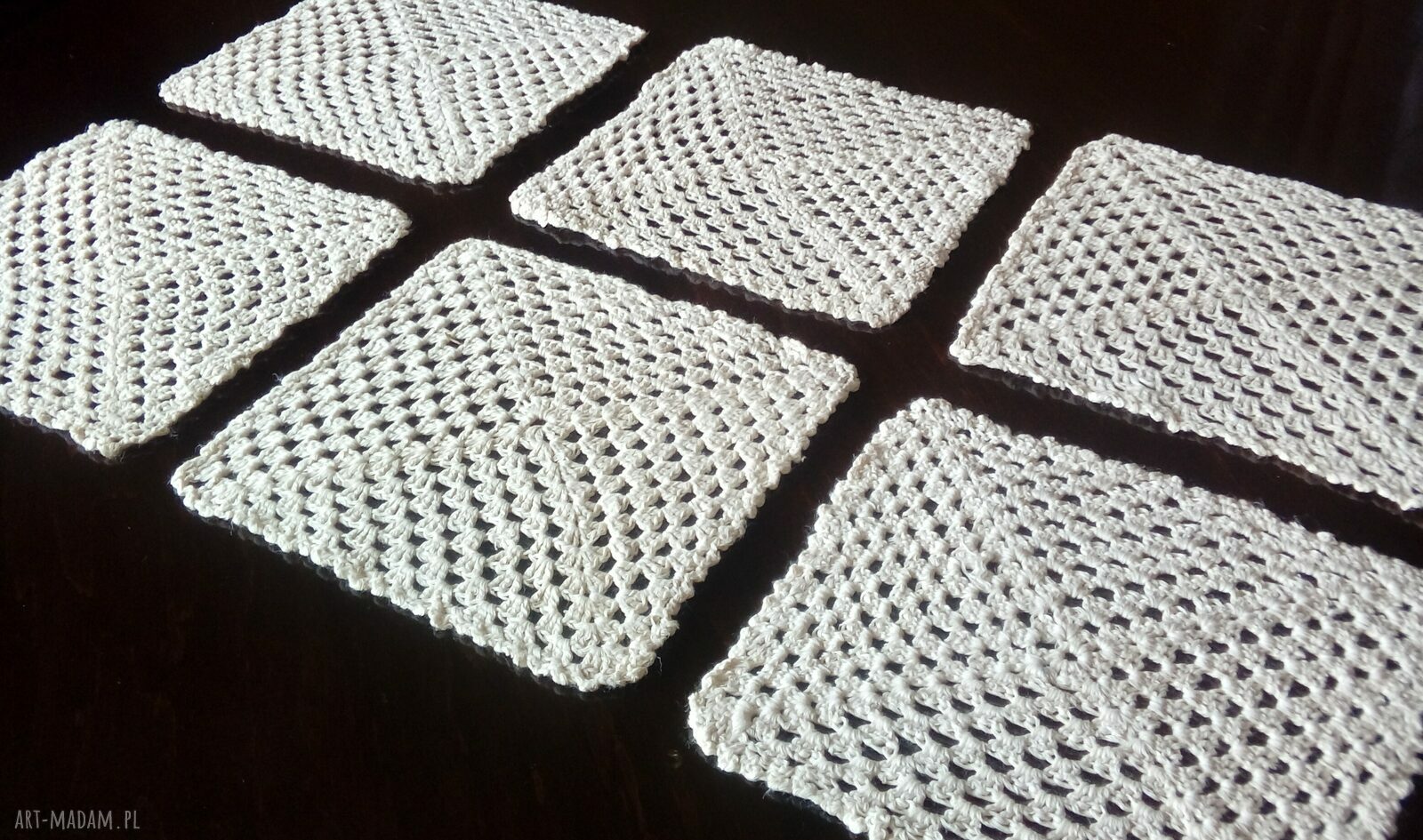 Komplet 6 podkładek ecru z bawełnianego kordonka 17x20 cm
