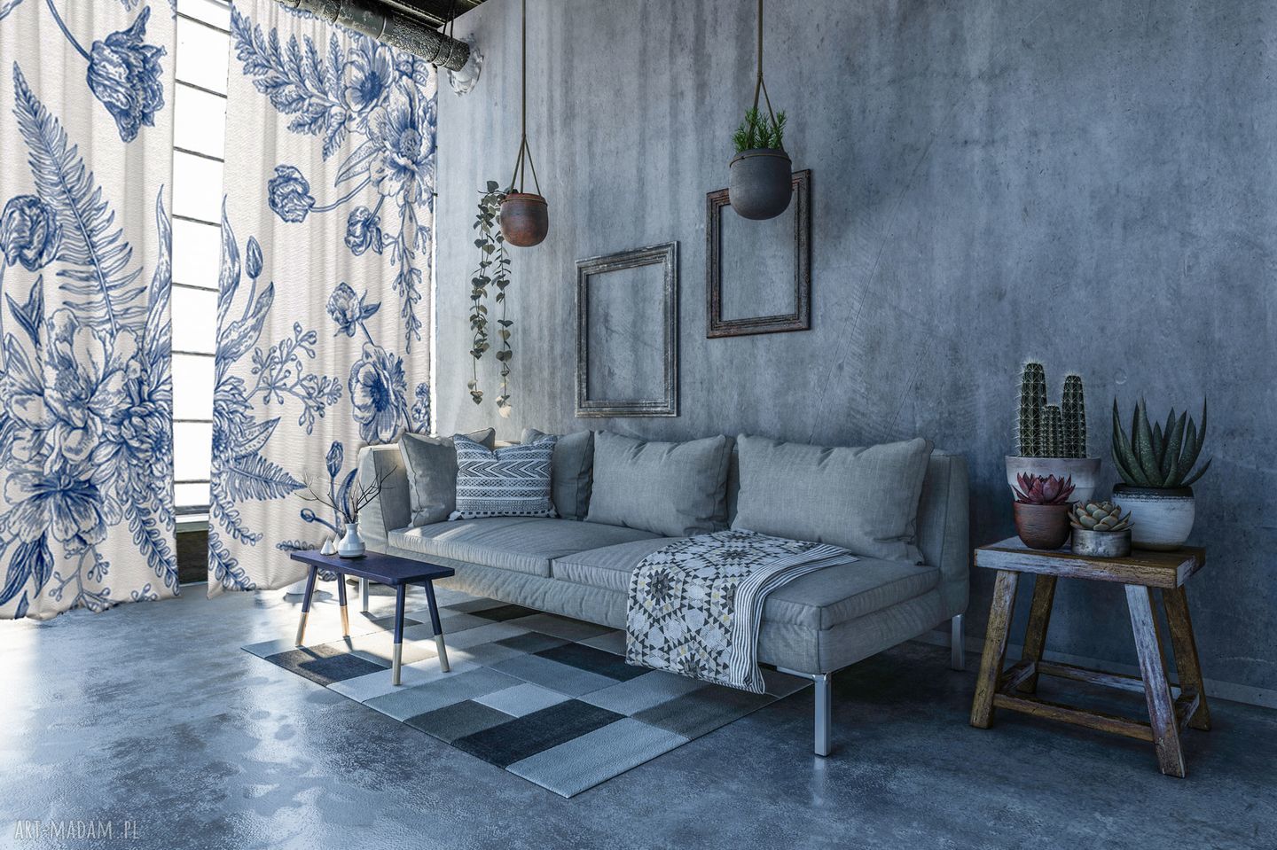 Komplet aksamitnych zasłon Flower Blue (2 szt.)