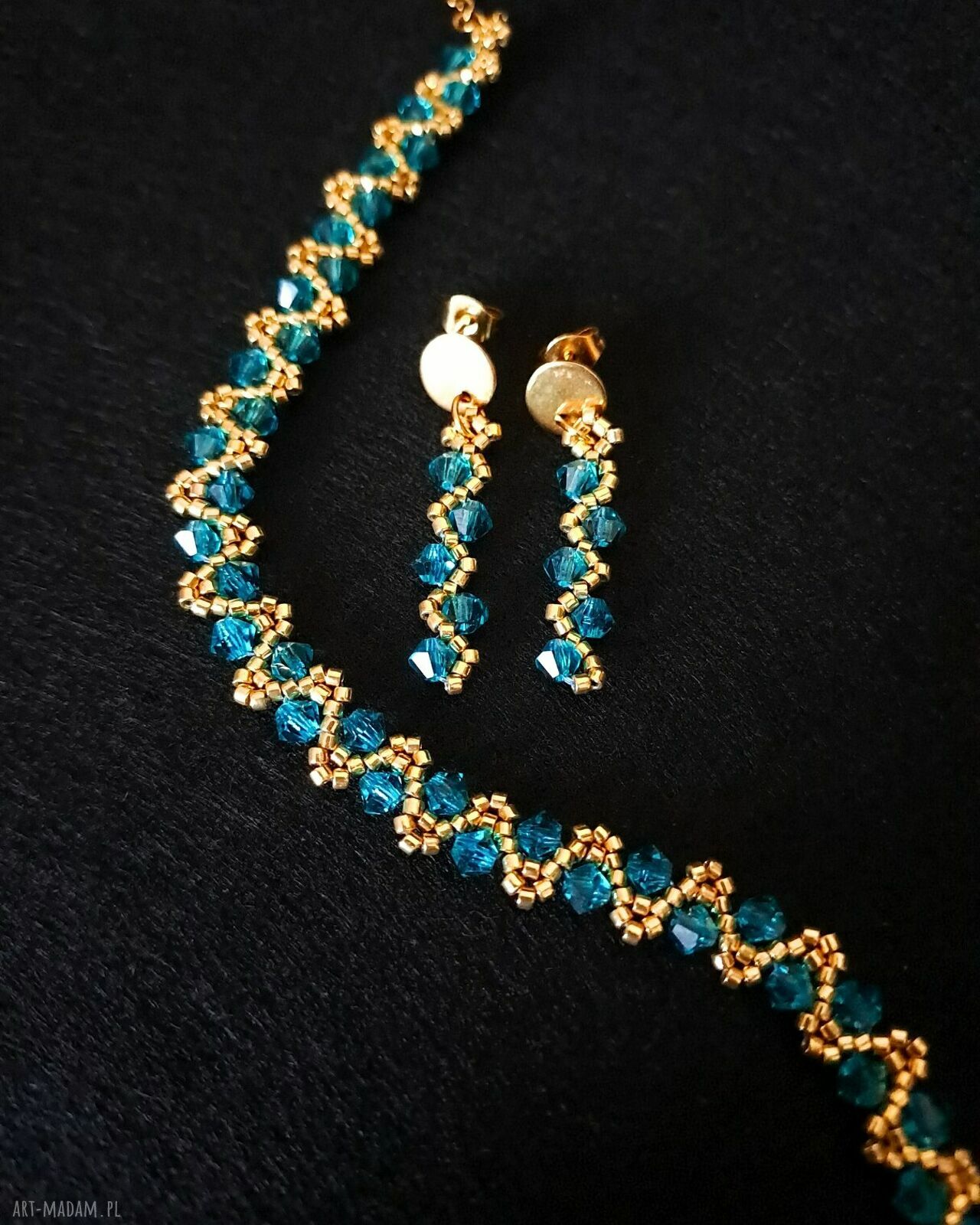 Komplet Biżuterii Blue Zircon - bransoletka i kolczyki z kryształków Preciosa i koralików Miyuki