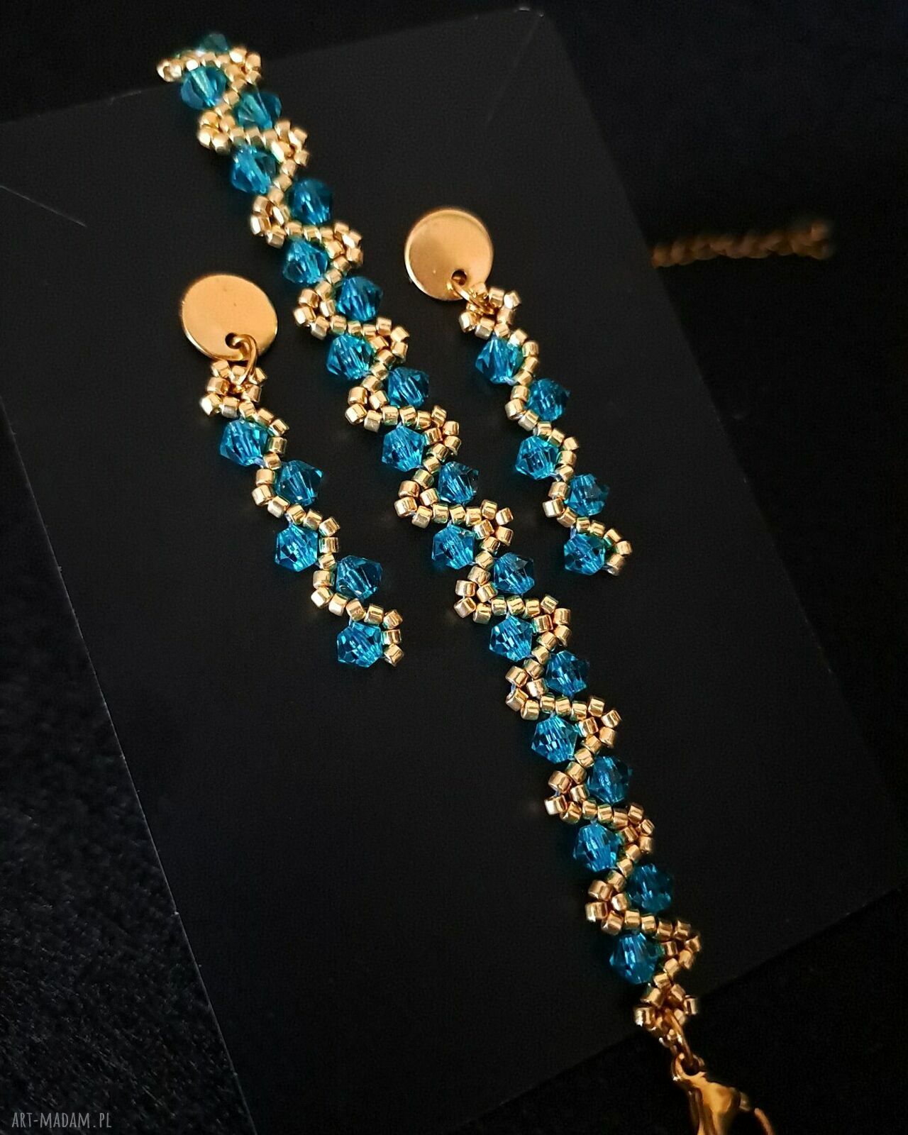 Komplet Biżuterii Blue Zircon - bransoletka i kolczyki z kryształków Preciosa i koralików Miyuki