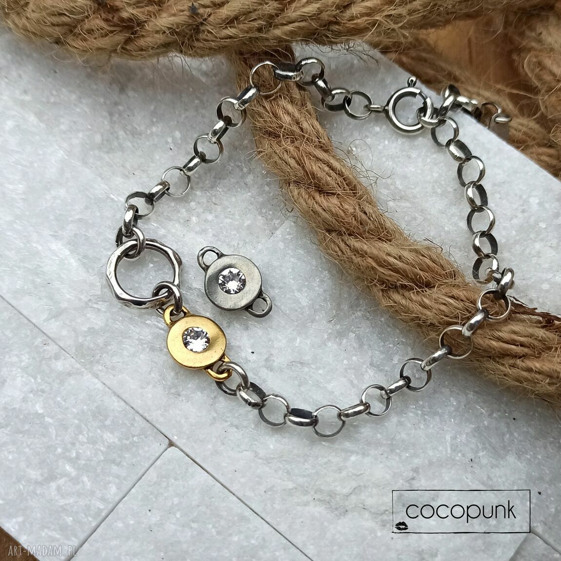 bransoletki: Bransoletka srebro, złoto, kryształ Swarovskiego. Autorskie