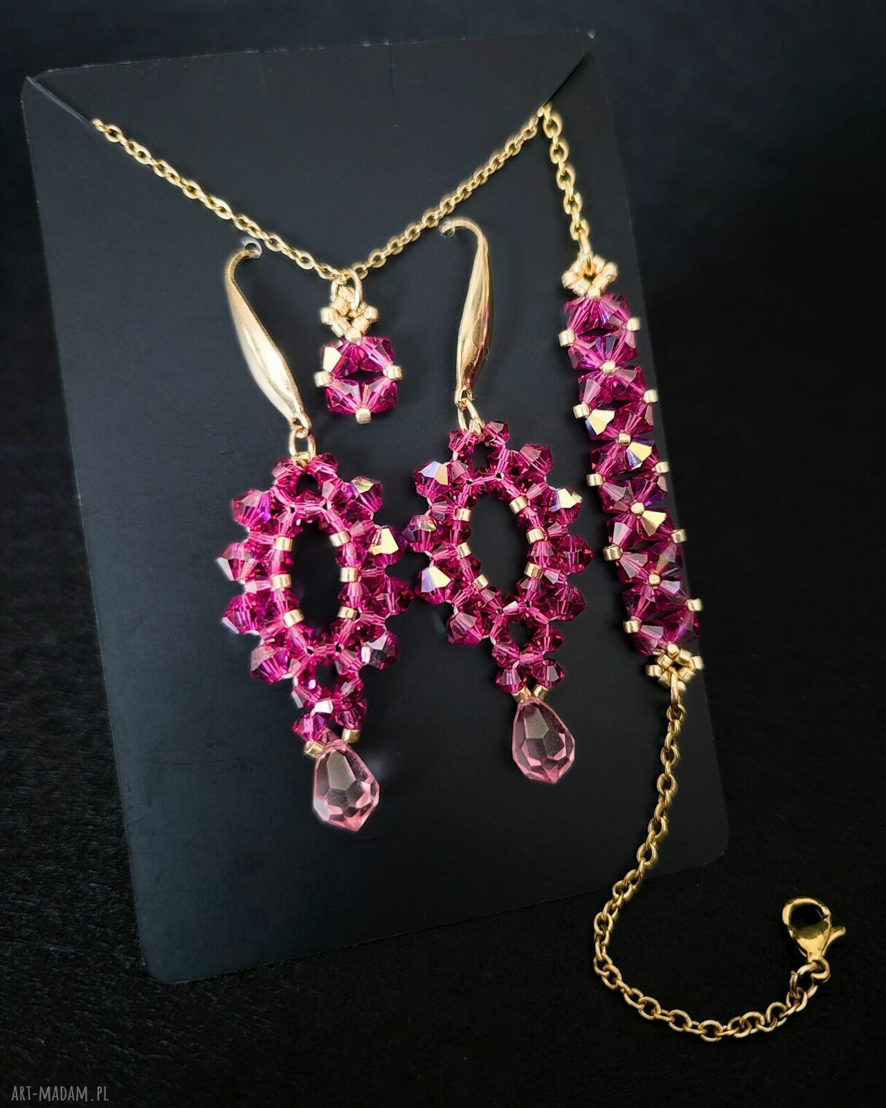 Komplet biżuterii Fuchsia & Rose - naszyjnik, bransoletka i kolczyki
