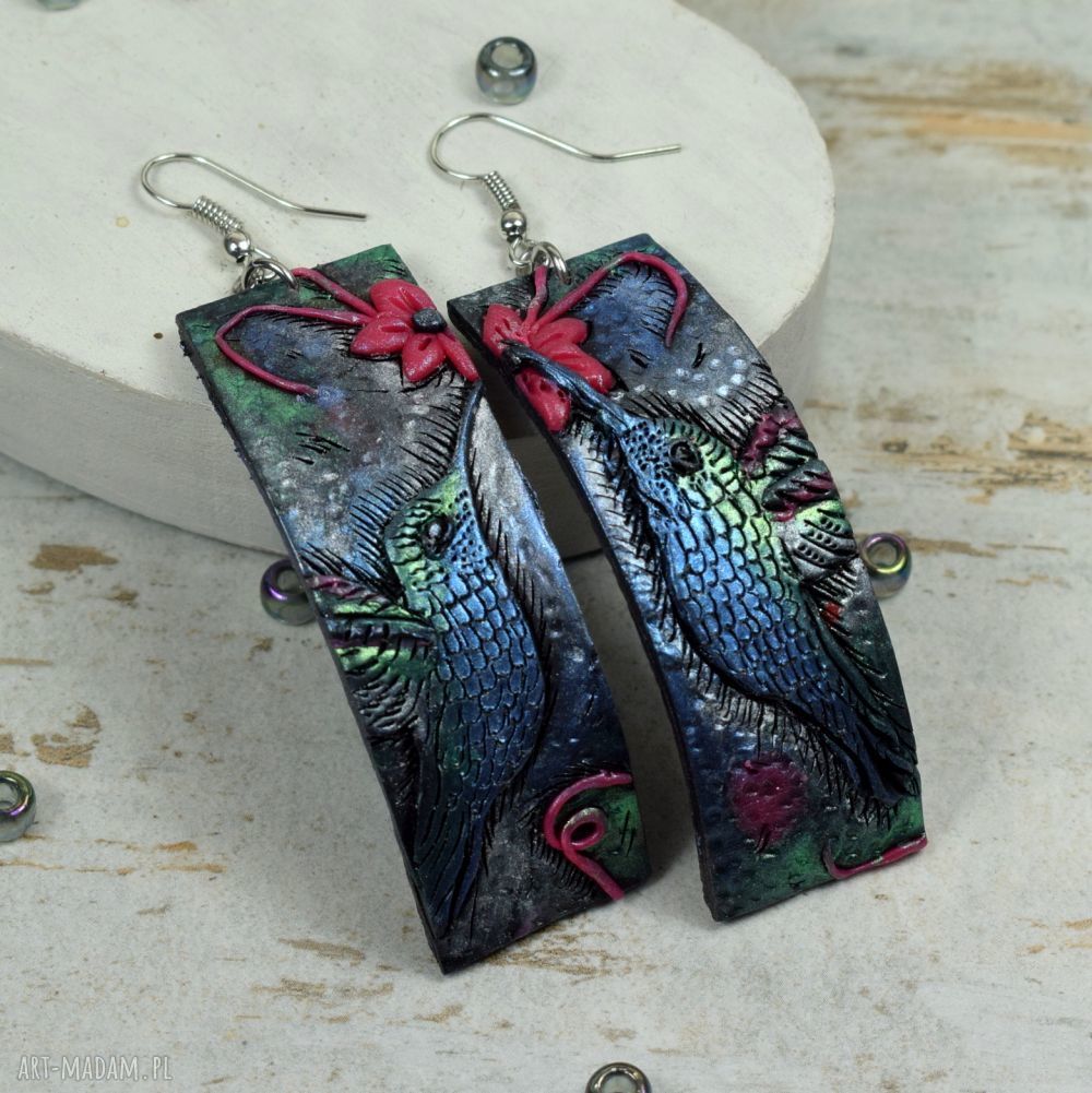 komplety: Komplet biżuterii KOLIBER długie kolczyki i zawieszka Ręcznie wykonane