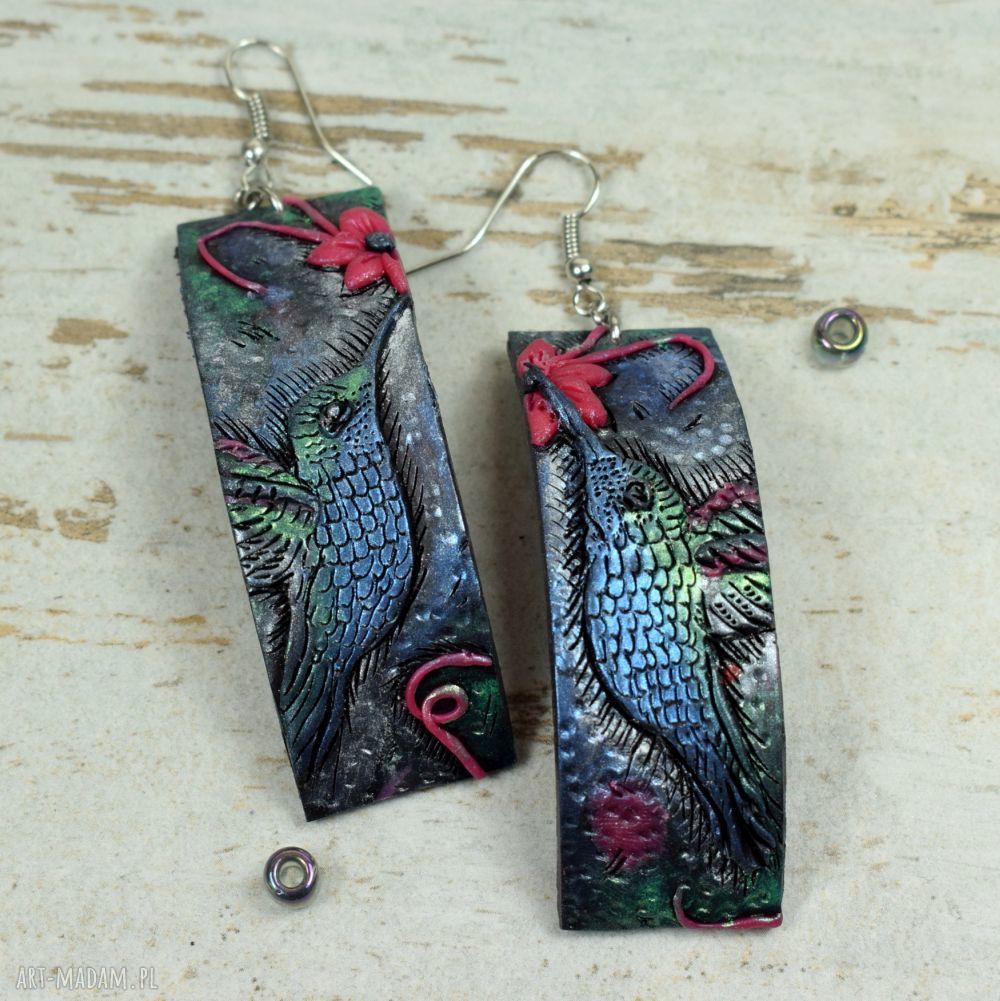 komplety: Komplet biżuterii KOLIBER długie kolczyki i zawieszka Ręcznie wykonane