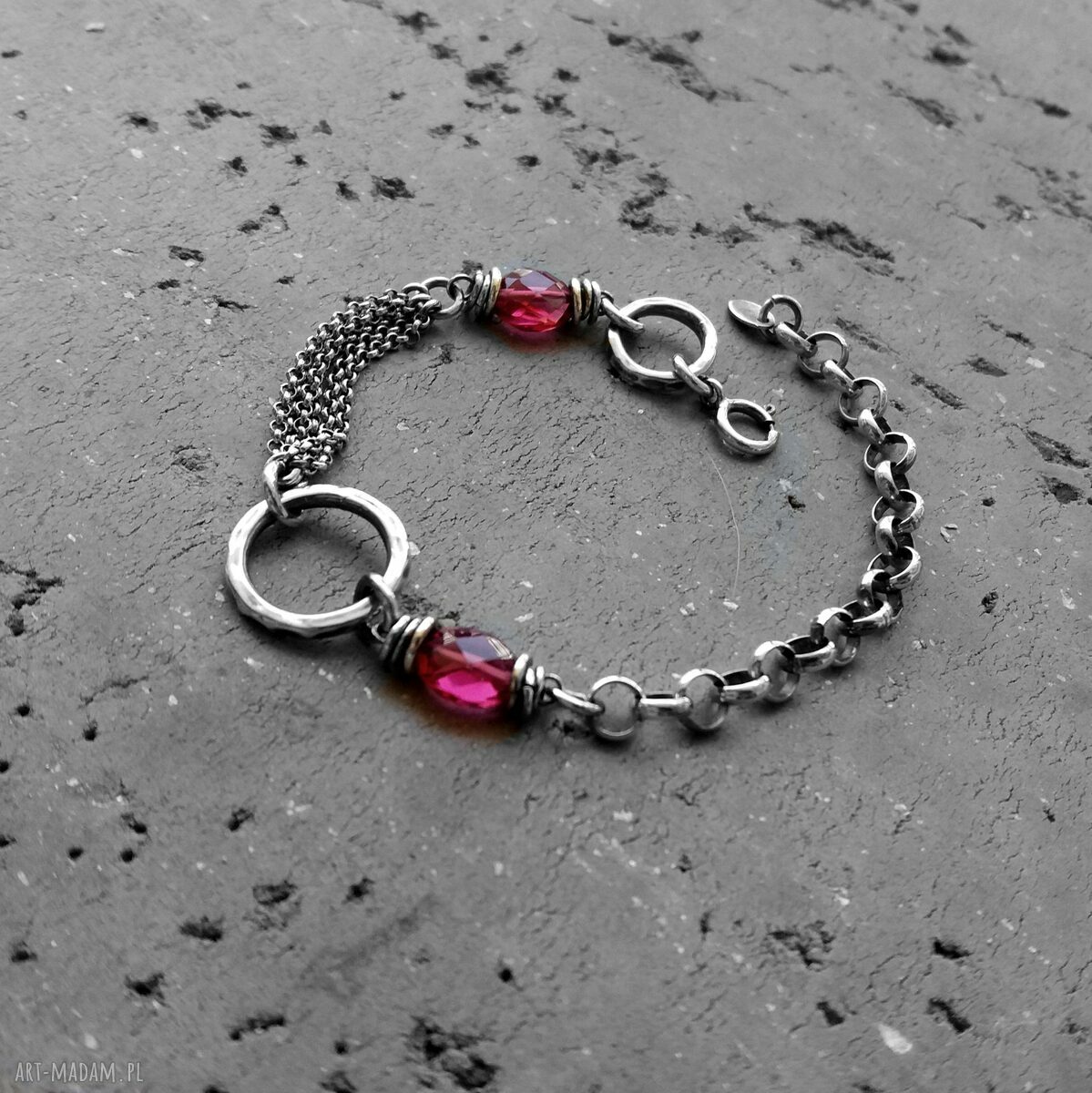 bransoletki: SREBRO I KWARC RÓZOWY BRANSOLETKA ŁAŃCUSZKOWA Z KAMIENIAMI. Autorskie