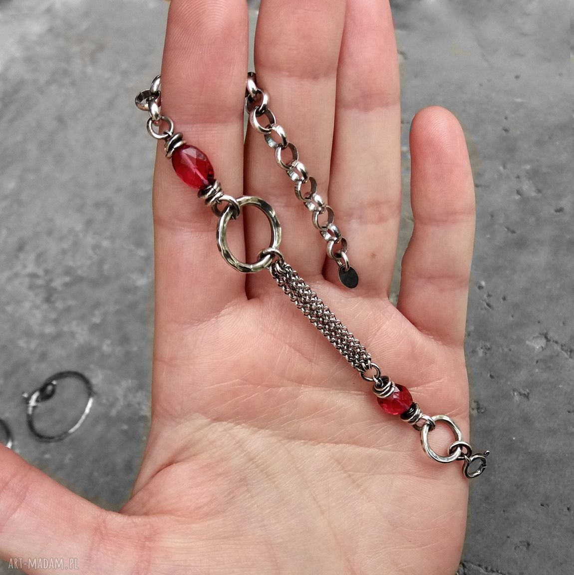 bransoletki: SREBRO I KWARC RÓZOWY BRANSOLETKA ŁAŃCUSZKOWA Z KAMIENIAMI. Autorskie