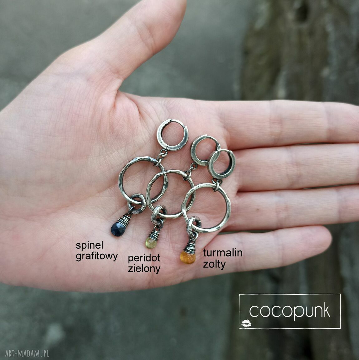 kolczyki: SREBRO I TURMALIN SPINEL / PERIDOT KOLCZYKI WISZĄCE. autorskie