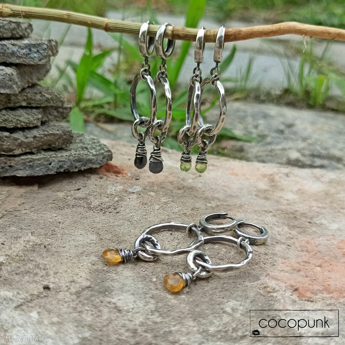 kolczyki: SREBRO I TURMALIN SPINEL / PERIDOT KOLCZYKI WISZĄCE. autorskie
