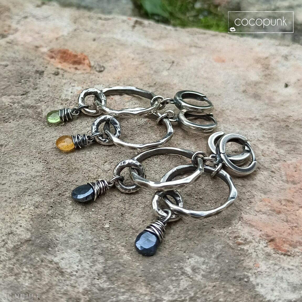 Srebro turmalin spinel peridot kolczyki wiszące długie