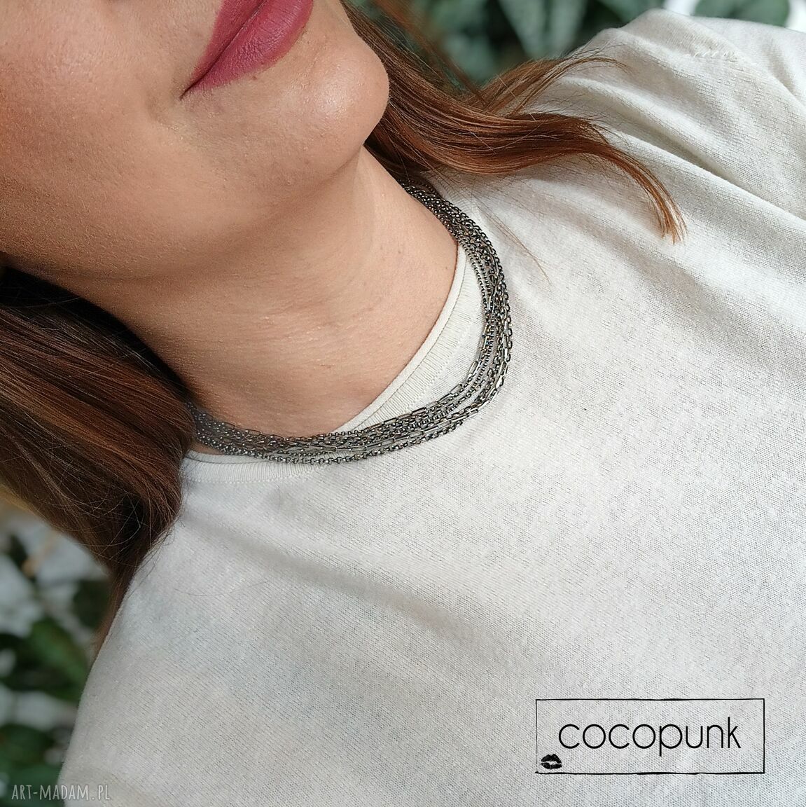 naszyjniki: Srebro nowoczesny naszyjnik 7 łańcuszków. hand made