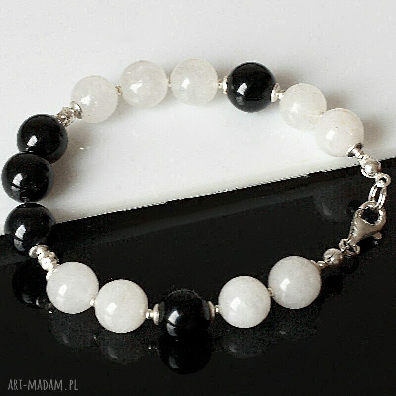 Komplet Black&White z jadeitu, onyksu i srebra 925 (bransoletka + kolczyki)