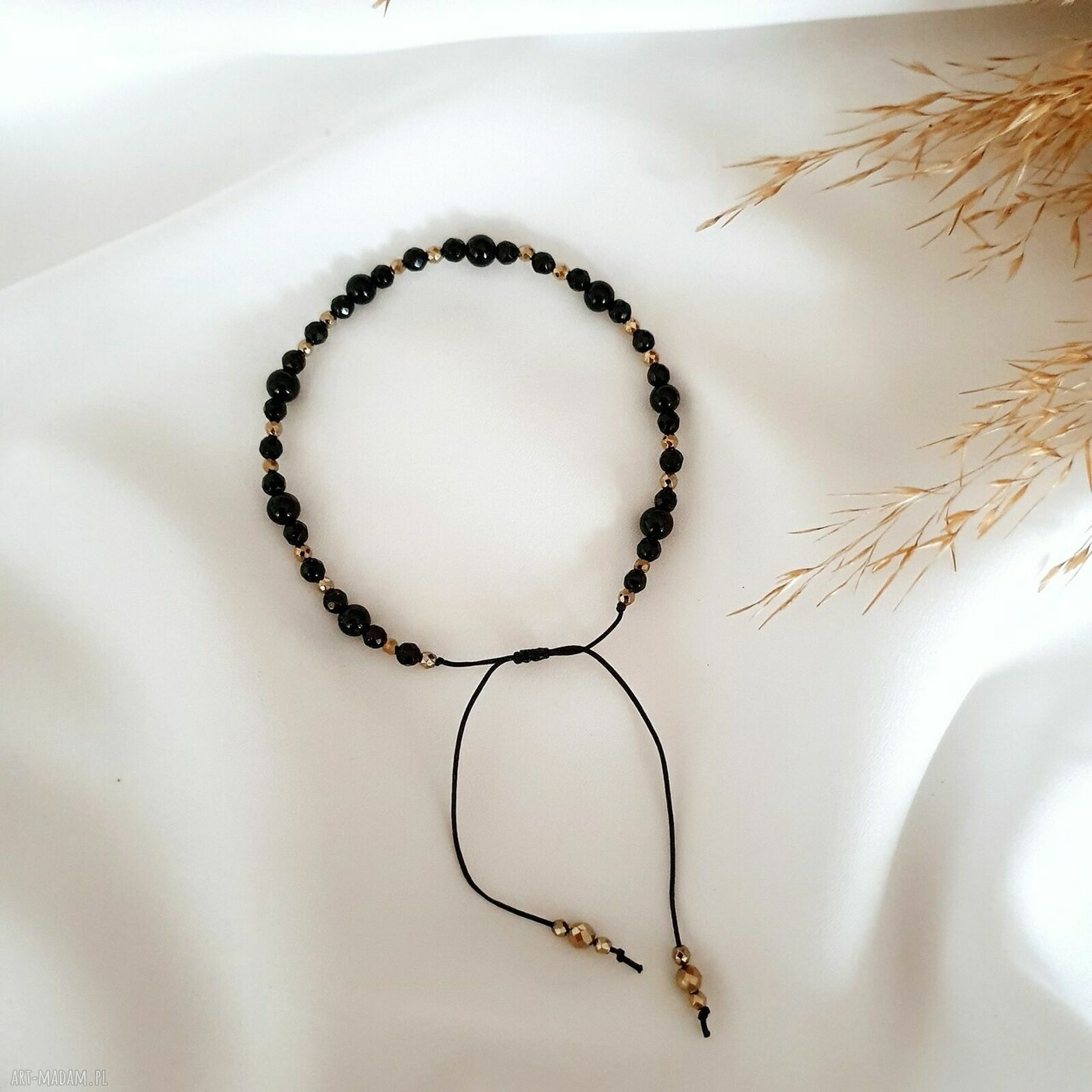 Komplet bransoletek z onyksu i hematytu - czarno-złoty handmade